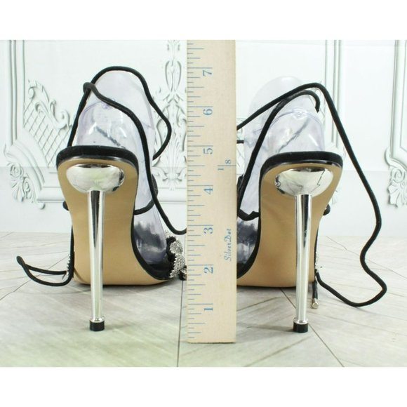 Ego Black Suede Slip On Lace Up Open Toe Casual Heeled Sandals Size 11 - Picture 6 of 8